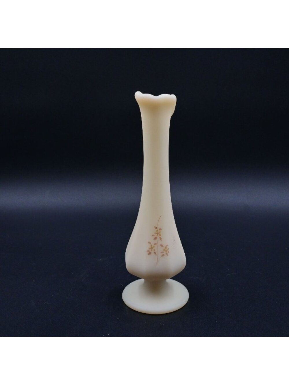 Fenton Custard Glass Bud Vase Hand Painted D Blumer Vintage 7.5"